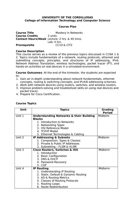 University of the Cordilleras: Information Technology (IT) courses .